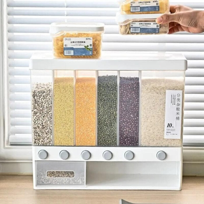 6-Grid Dry Food Dispenser | Smart  Kitchen Storage Container with Separate Compartments - Image 3